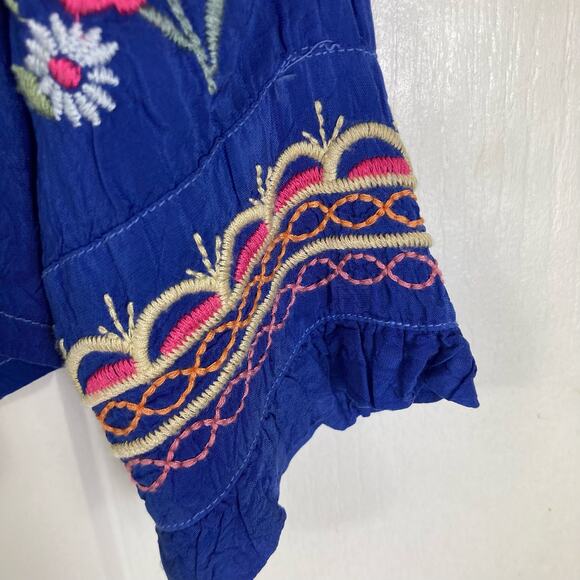 NWT JOHNNY WAS Top Blouse XS Blue Floral Embroidery Button-Up Long-Sleeve”Loland - Picture 6 of 11